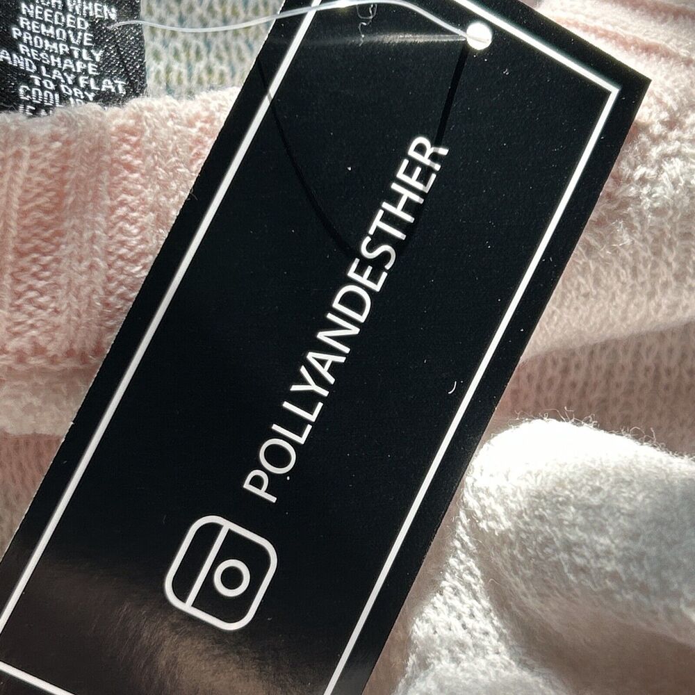 Just Polly New York Women's Medium Sweater Lake Cloud Scene Pink Blue NEW - Picture 9 of 9